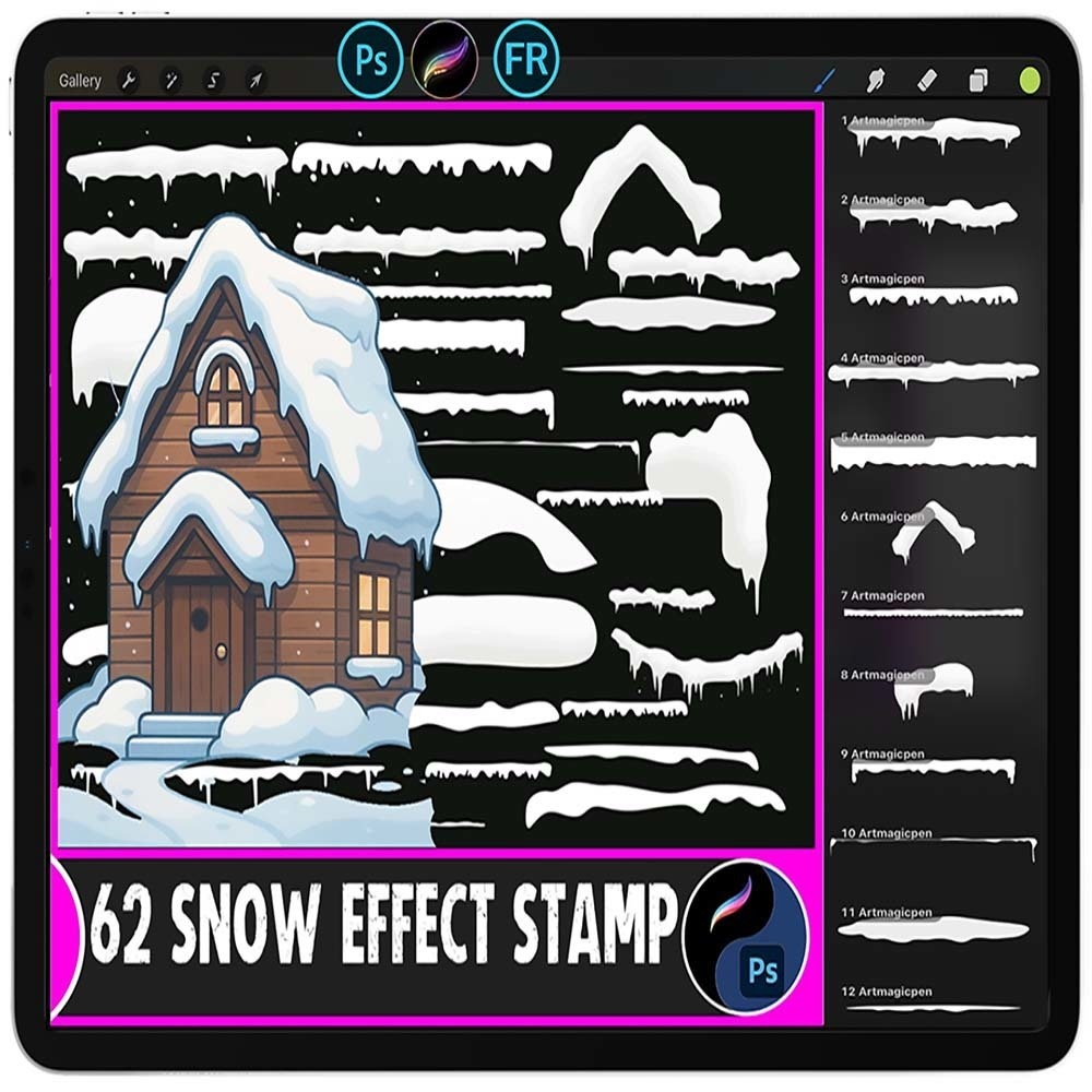 62 Procreate & Photoshop 雪エフェクトスタンプセット｜Photoshop＆Procreate対応 冬素材