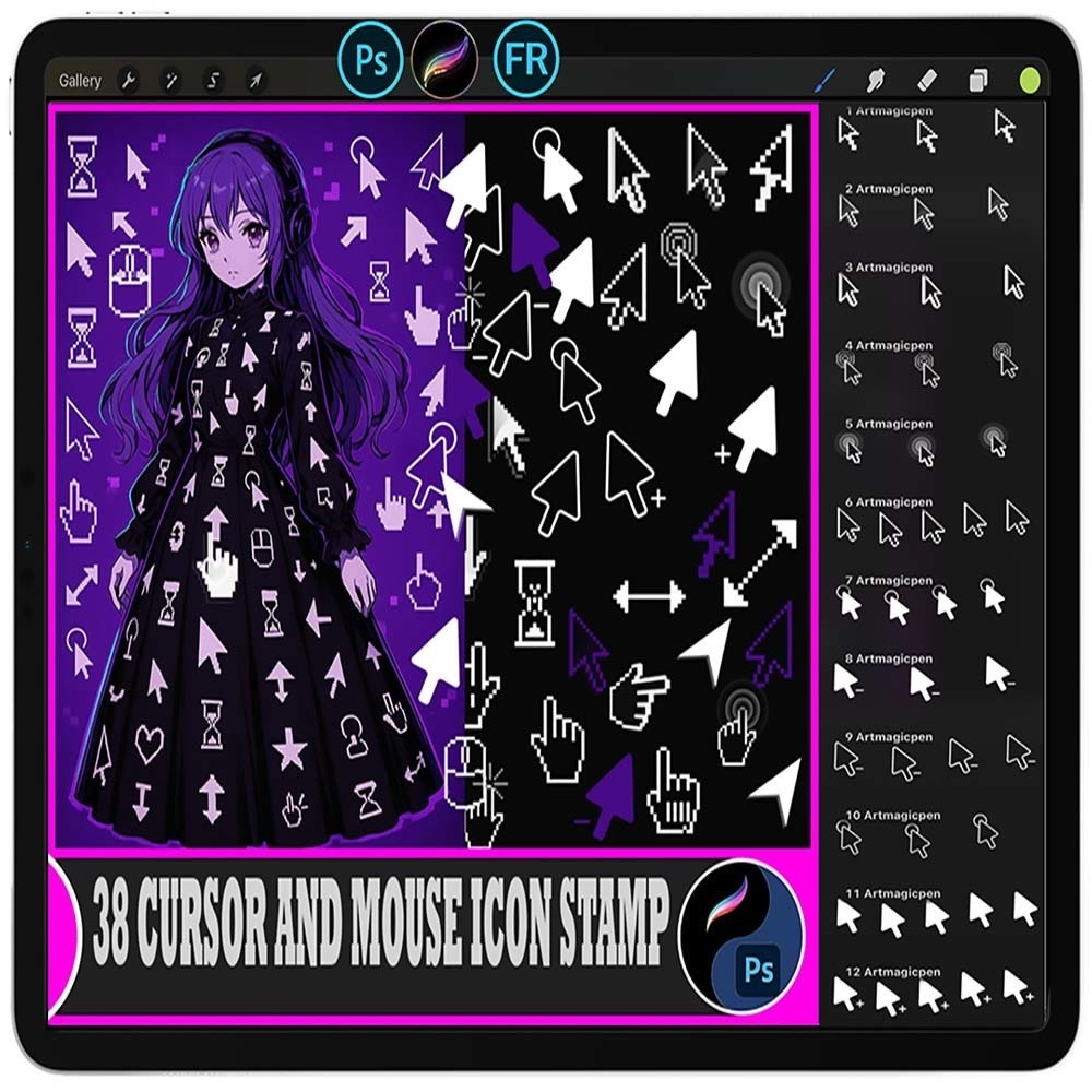 38 Procreate & Photoshop カーソル＆マウスアイコンスタンプセット｜Photoshop＆Procreate対応 デジタル素材