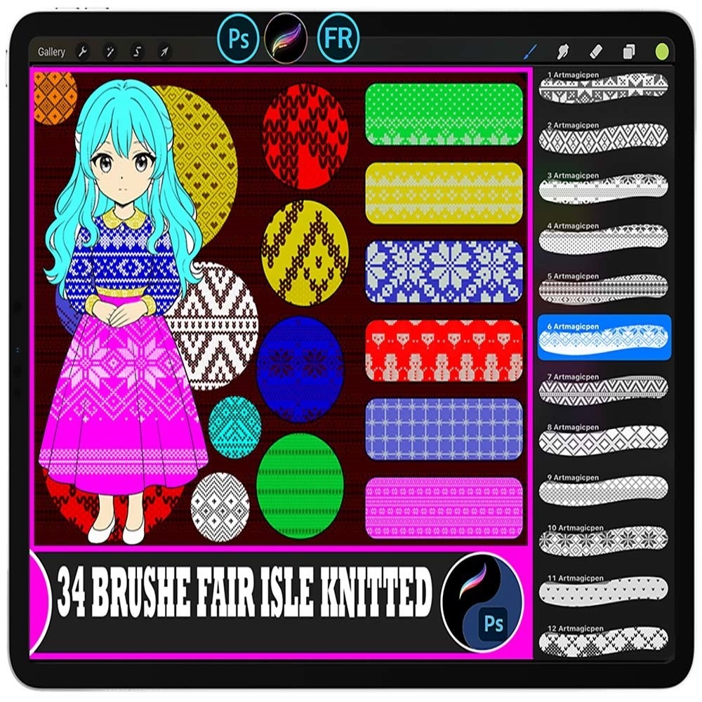 34 Procreate & Photoshop ニット模様ブラシセット｜Photoshop＆Procreate対応 セーター柄パターン素材