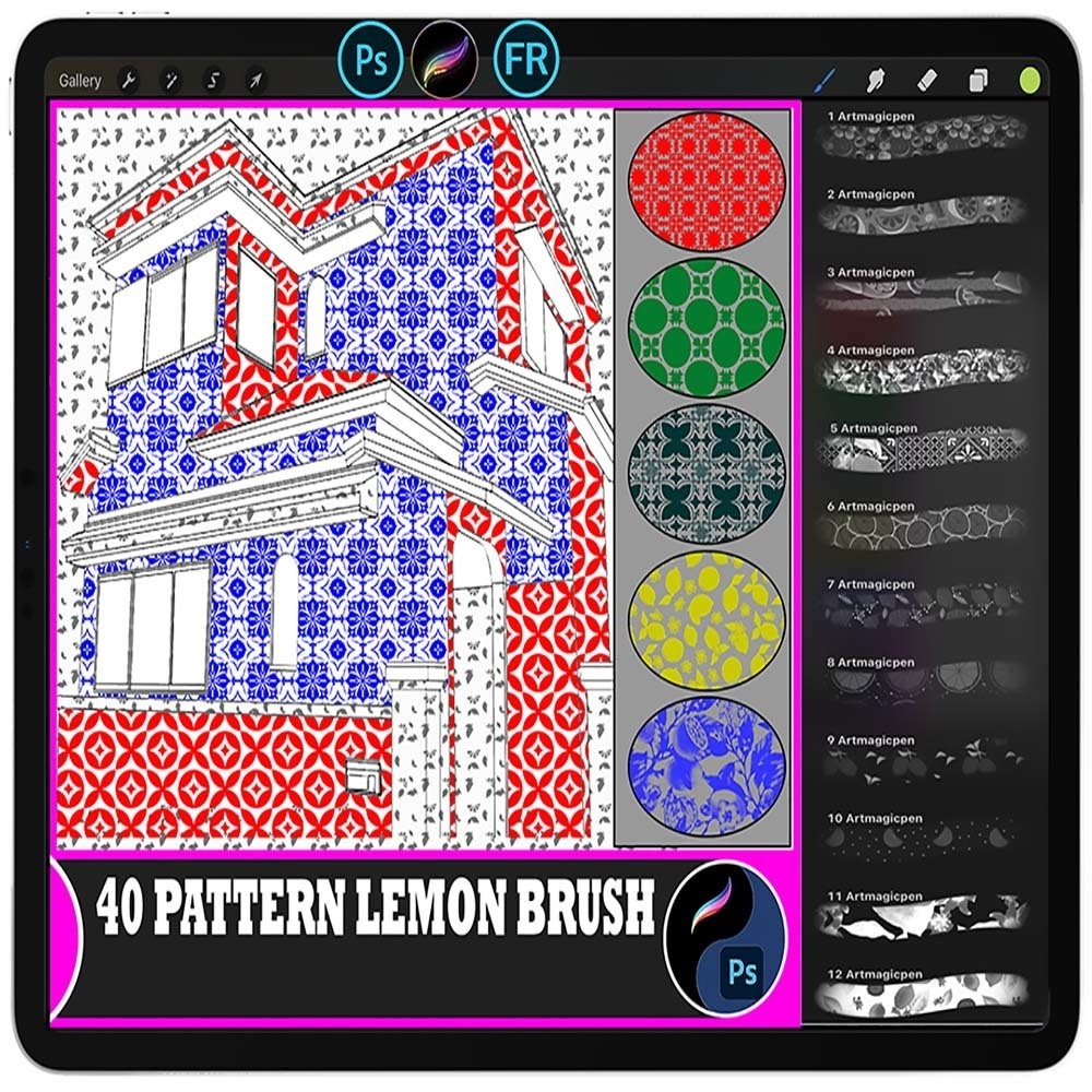 40 Procreate & Photoshop レモン＆シトラスパターンセット｜フルーツデザイン素材 Photoshop＆Procreate対応