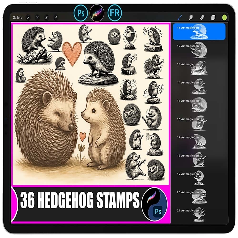 36 Procreate & Photoshop 可愛いハリネズミスタンプセット | Procreate & Photoshopブラシ素材