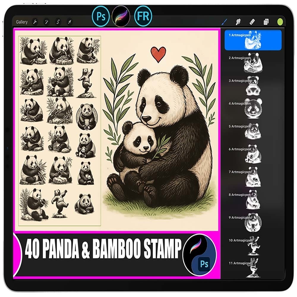 Procreate & Photoshop パンダ＆バンブースタンプセット | Procreate & Photoshopブラシ素材
