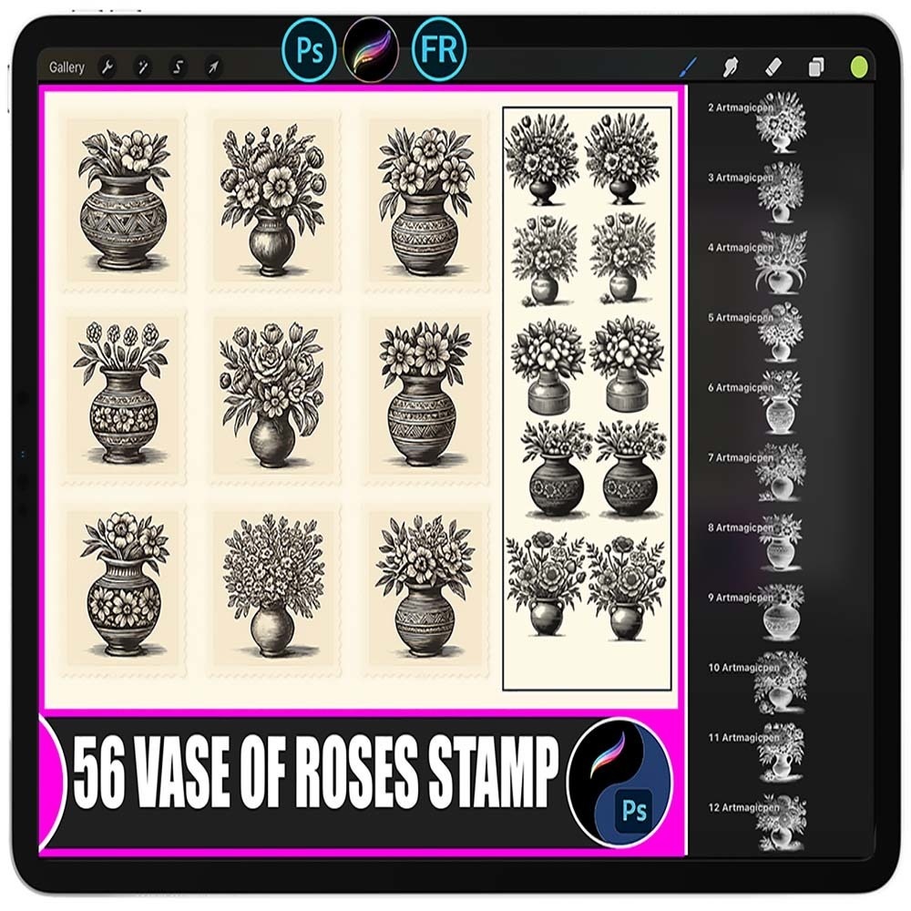Procreate & Photoshop エレガントな花瓶ギャラリースタンプセット – Photoshop・Procreate用