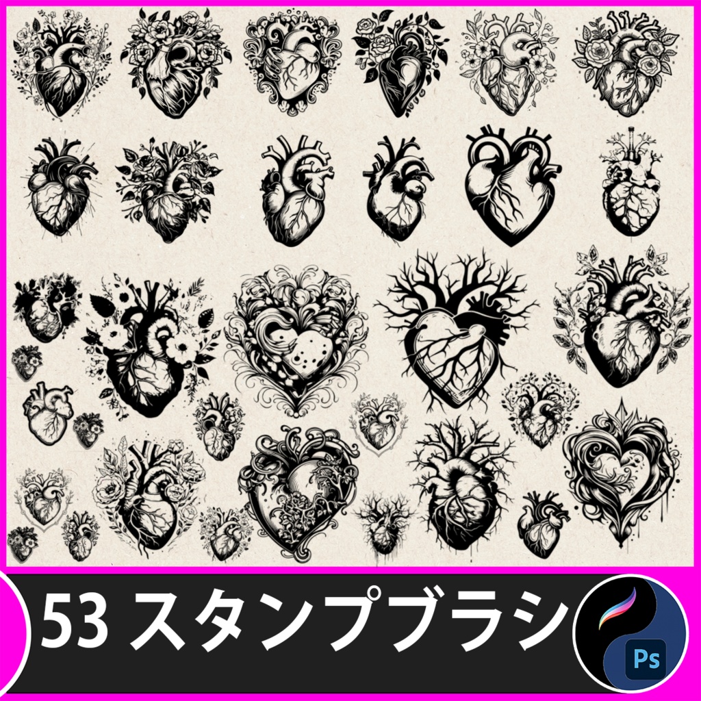 Procreate・Photoshop 個のアナトミックハートスタンプ | Procreate・Photoshop | デジタルアート素材