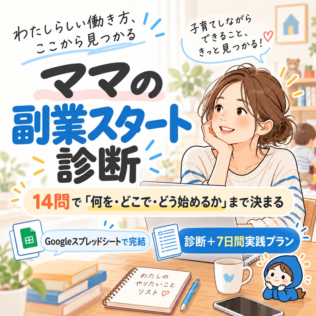 ママの副業スタート診断｜14問で「何を・どこで・どう始めるか」まで決める7日間実践シート