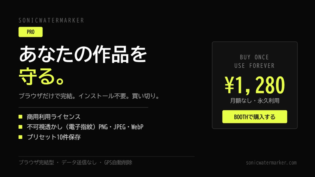 SonicWatermarker PRO|商用OK・電子指紋対応ウォーターマークツール【買い切り】