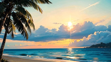 青空と入道雲の浜辺 TYPE-02–夕暮れ - Calm Shoreline under Summer Sky (Loop Video)