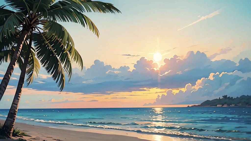 青空と入道雲の浜辺 TYPE-02–夕暮れ - Calm Shoreline under Summer Sky (Loop Video)