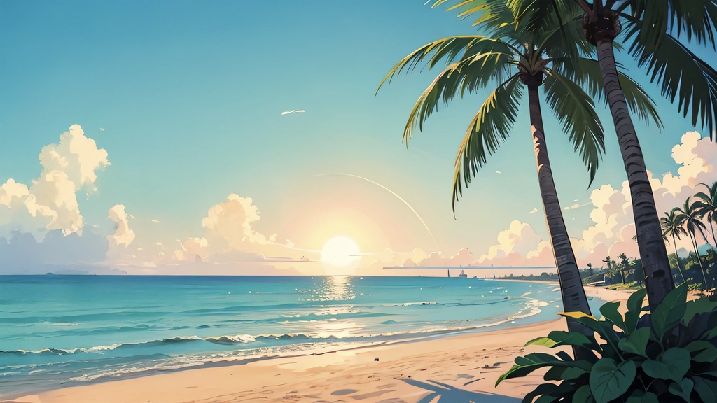 青空と入道雲の浜辺 TYPE-04 – Quiet coastline at dusk (loop video)