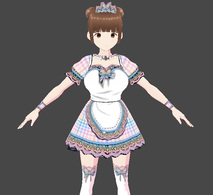 (FULL OUTFIT) Pink Blue Rainbow Plaid Gingham Maid Dress Outfit