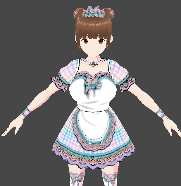 (FULL OUTFIT) Purple Blue Rainbow Plaid Gingham Maid Dress Outfit