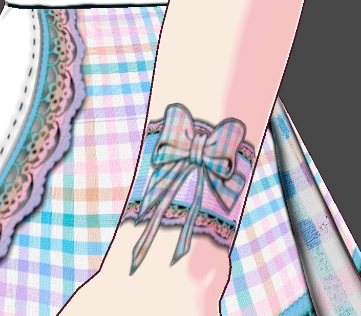 (FULL OUTFIT) Purple Blue Rainbow Plaid Gingham Maid Dress Outfit