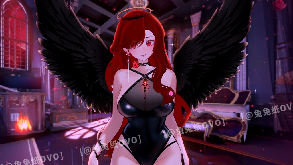 🐇【VTS】【VTuber向け】🌸「罪深き堕天使🖤/暗黒/黒天使🩸/翼/バレンタイン/精緻/厚塗り風/バーチャルYouTuber」