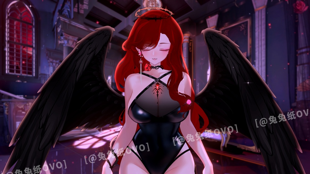 🐇【VTS】【VTuber向け】🌸「罪深き堕天使🖤/暗黒/黒天使🩸/翼/バレンタイン/精緻/厚塗り風/バーチャルYouTuber」