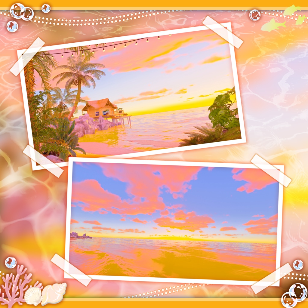 🐇【背景素材】【VTuber向け】🌸【夏】🏖️海辺リゾート+海辺の水景🌴【三時態】/夏/昼/黄昏/夜/VTuber背景