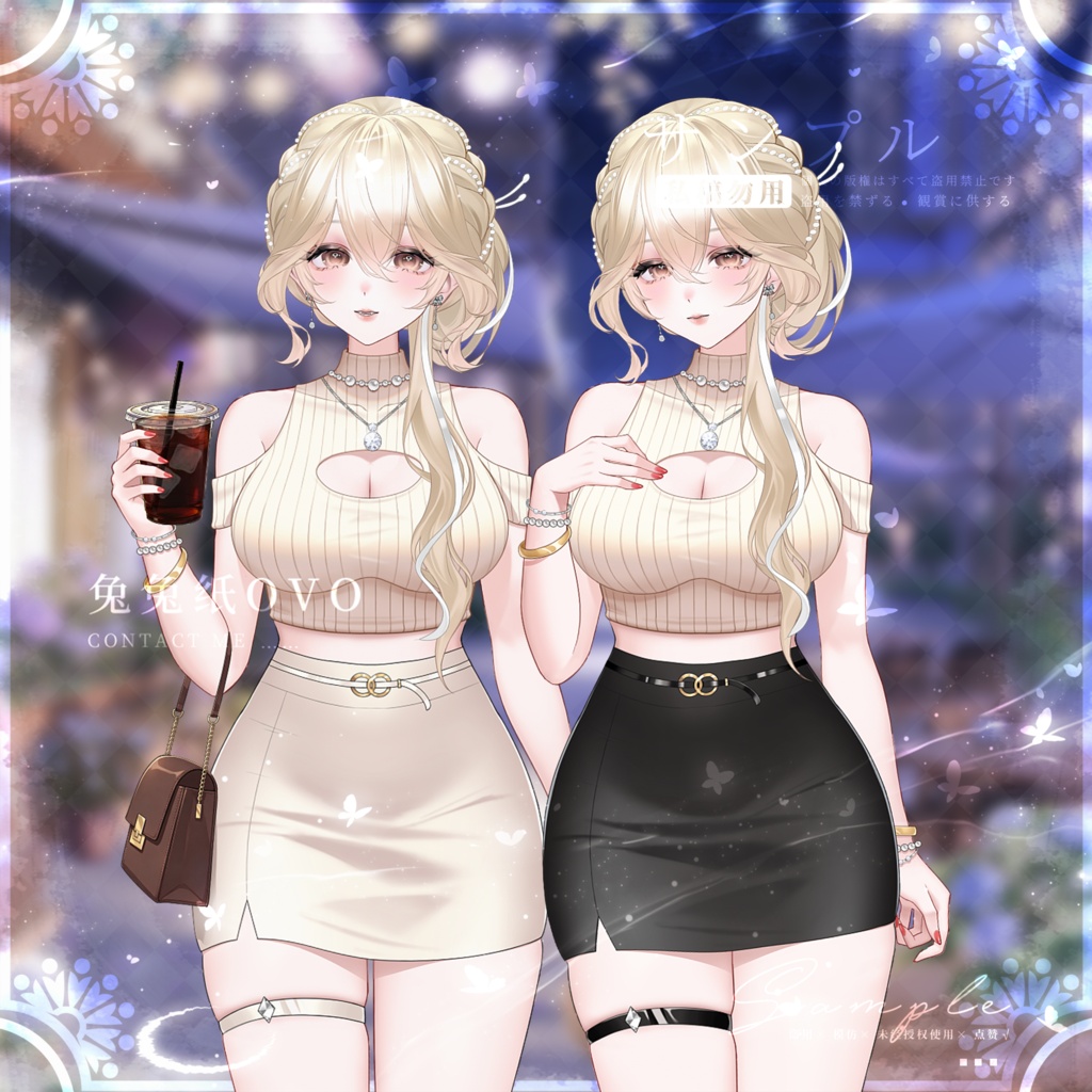 🐇【VTS】【VTuber向け】⚪お嬢様風サマーニット&ミニスカート💎/2色展開/日常風/高精度/夏/バレンタイン/着回し抜群/厚塗り風/VTuber