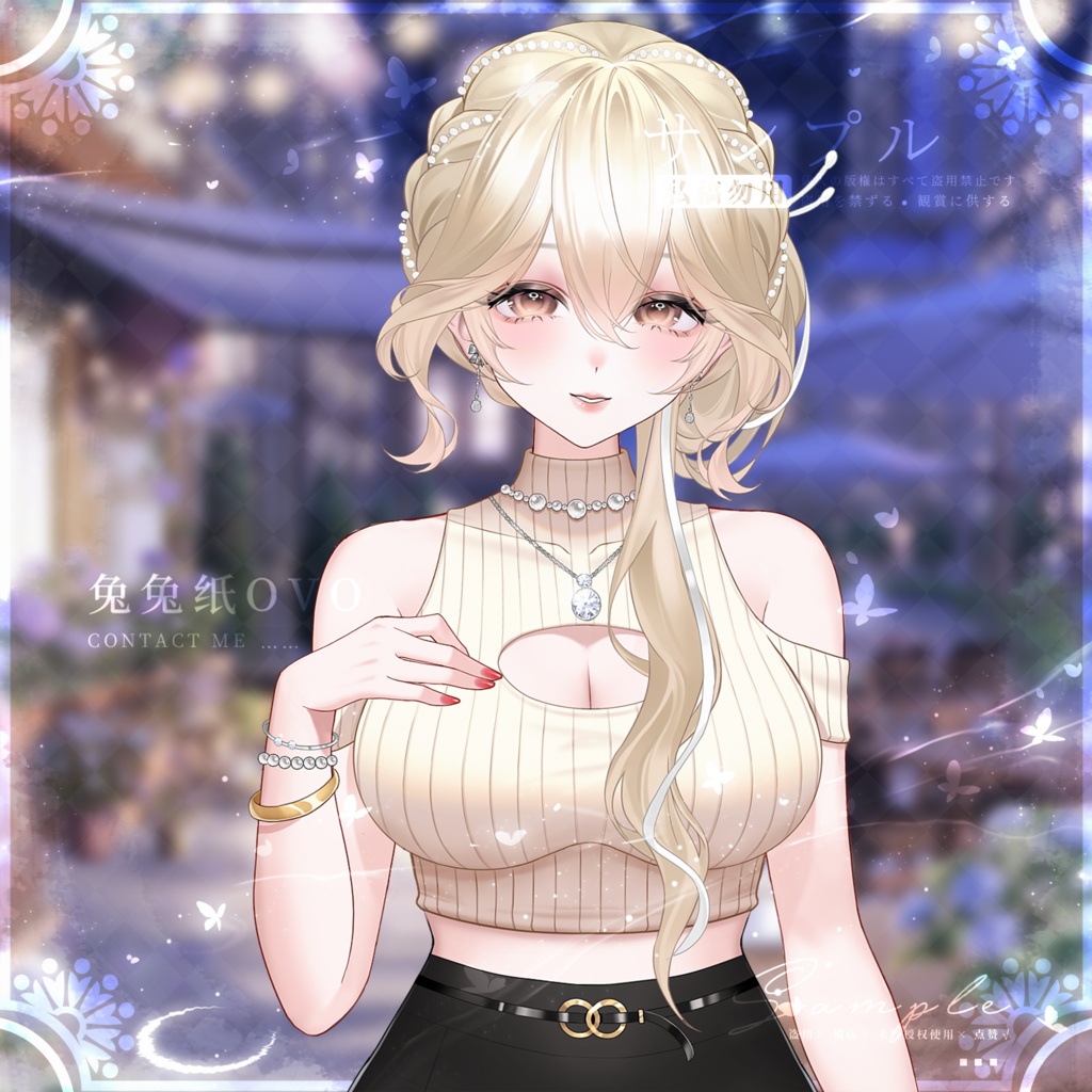 🐇【VTS】【VTuber向け】⚪お嬢様風サマーニット&ミニスカート💎/2色展開/日常風/高精度/夏/バレンタイン/着回し抜群/厚塗り風/VTuber