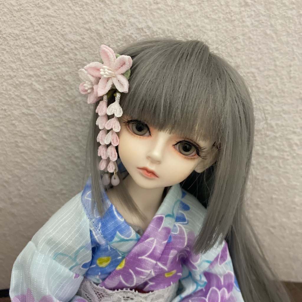 つまみ細工 受注販売【剣つまみ 小花と藤下がり】 ドール 髪飾り かんざし
