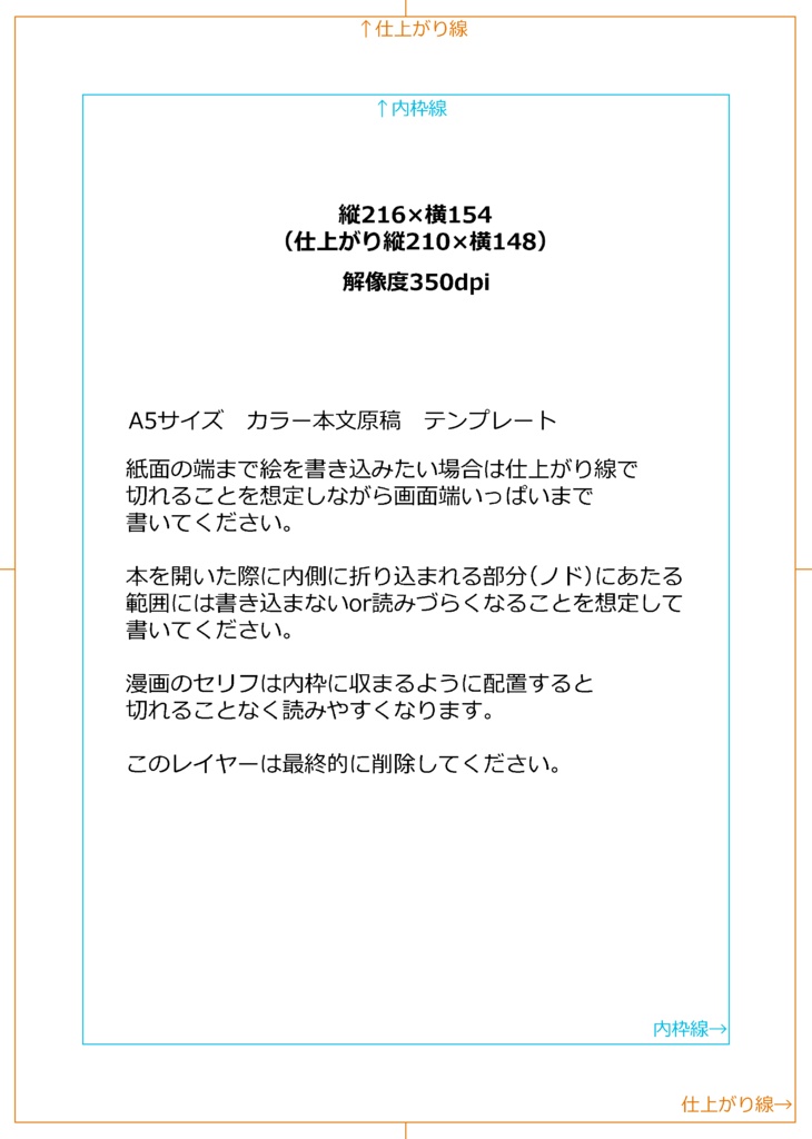 A5カラー原稿テンプレート(１ページ分)、PNG形式