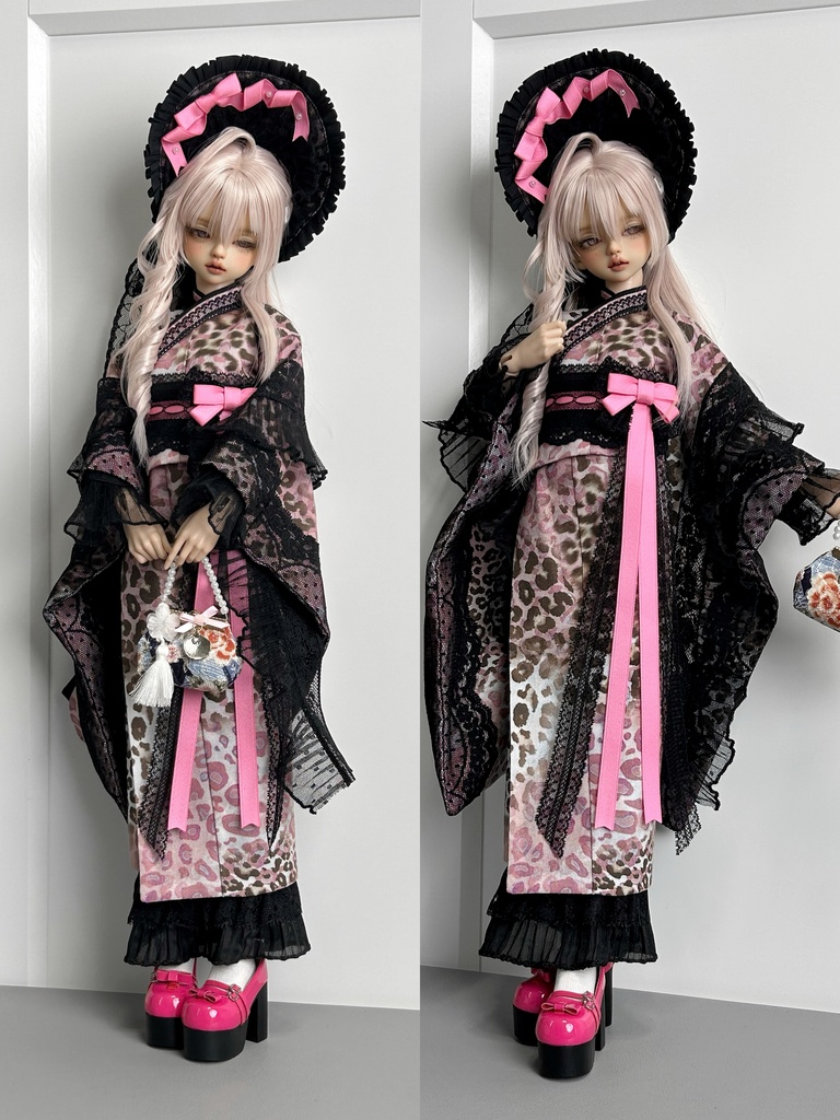 MDD MSD SDM着物風 レース和装 8点セット『東京ロマン譚-黒』(1/4ドール)