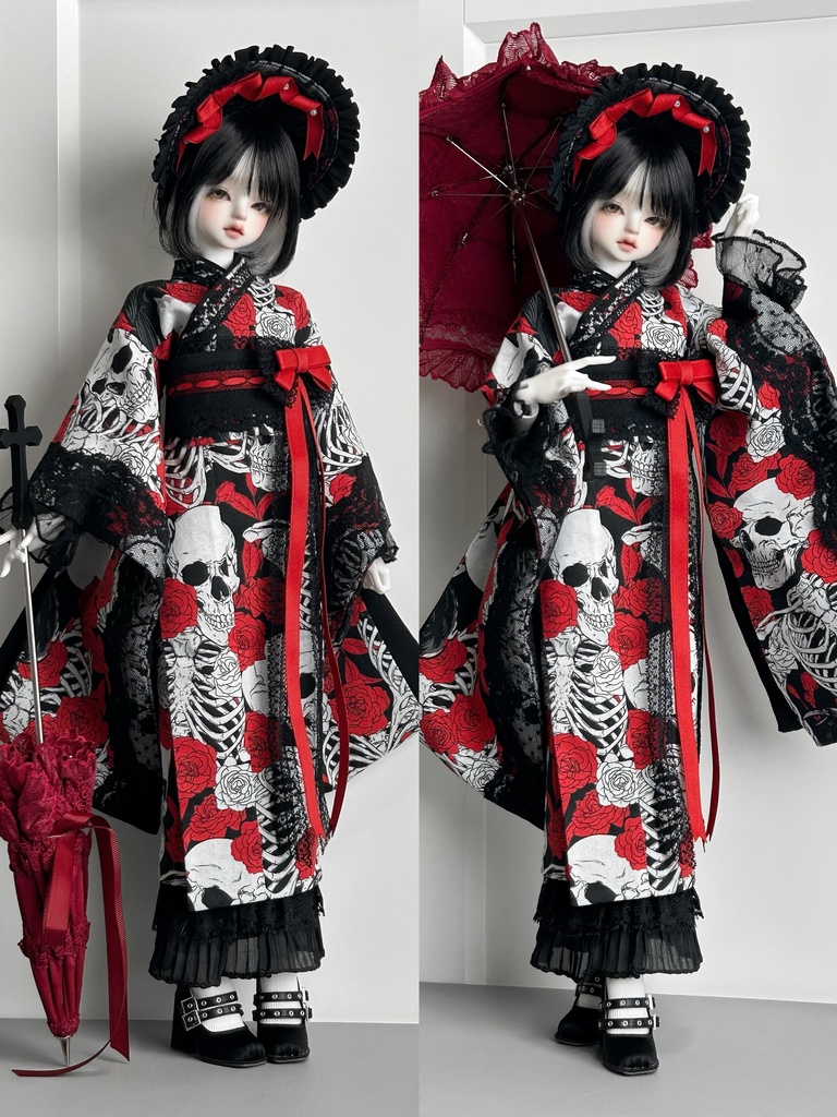 MDD MSD SDM着物風 レース和装 8点セット『東京ロマン譚-黒』(1/4ドール)