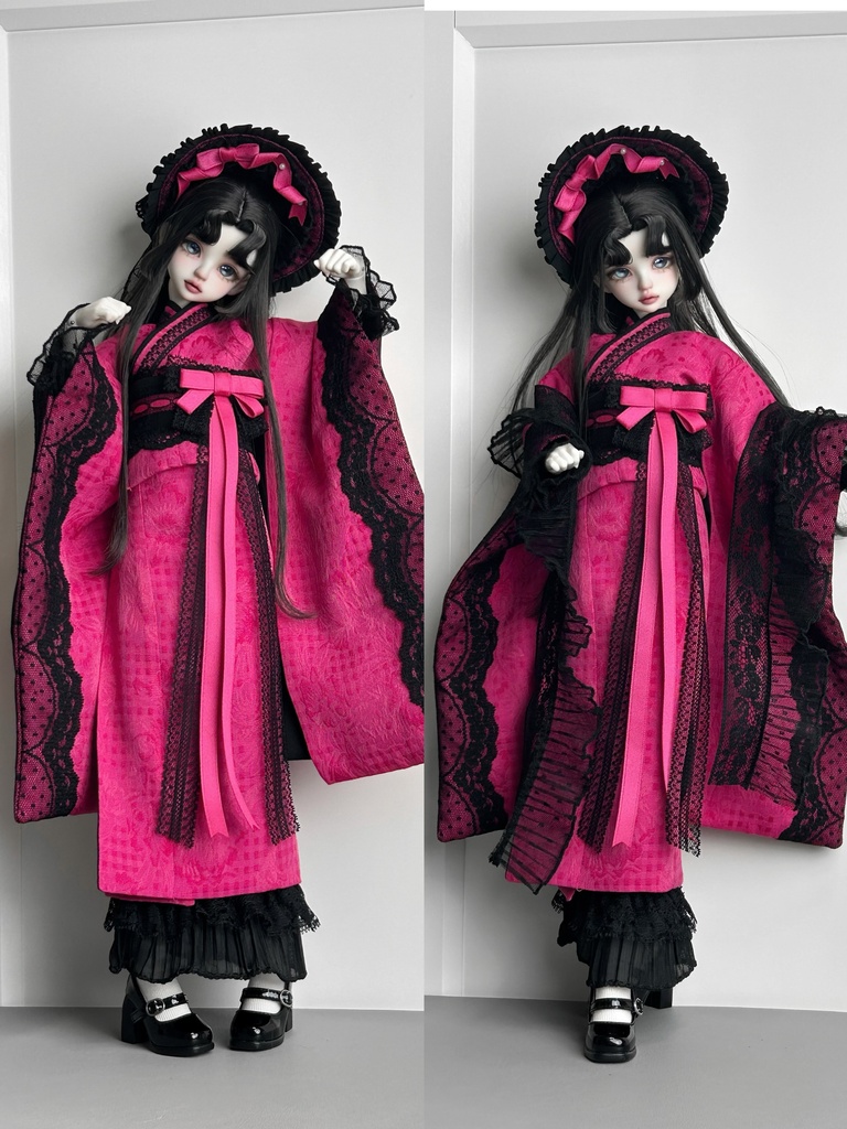 MDD MSD SDM着物風 レース和装 8点セット『東京ロマン譚-黒』(1/4ドール)