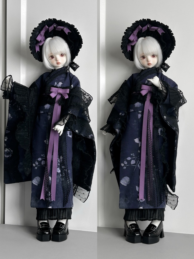 MDD MSD SDM着物風 レース和装 8点セット『東京ロマン譚-黒』(1/4ドール)