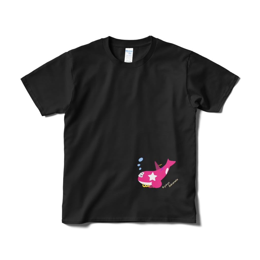 ワンポイントTシャツ黒【PINK☆ORCA】