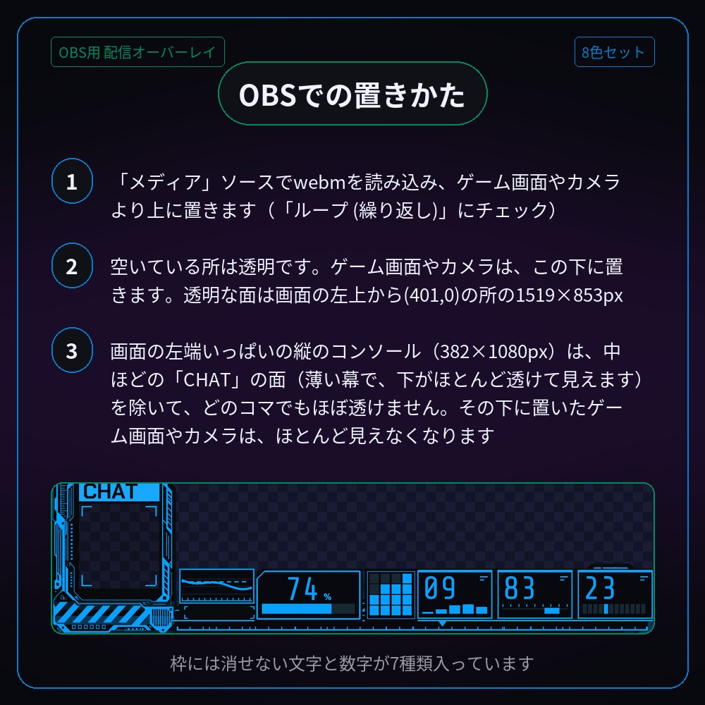 サイバーパンクの動く配信オーバーレイ 8色セット【配信者・VTuber素材】