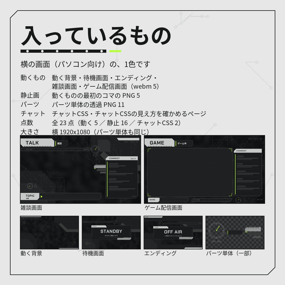 回路基板とメカパネルのかっこいい動く配信画面セット【待機画面・エンディング・雑談・ゲーム配信/パーツ・チャットCSS付き/Vtuber素材】