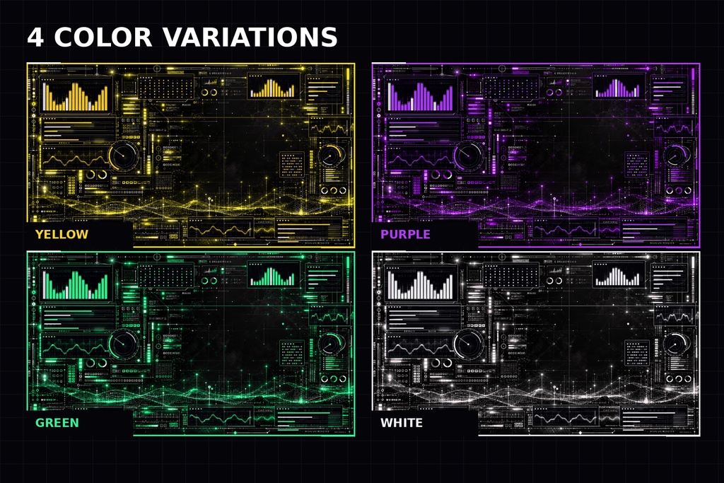 CYBER HUD|動くサイバーパンク配信背景 横・縦・4色セット