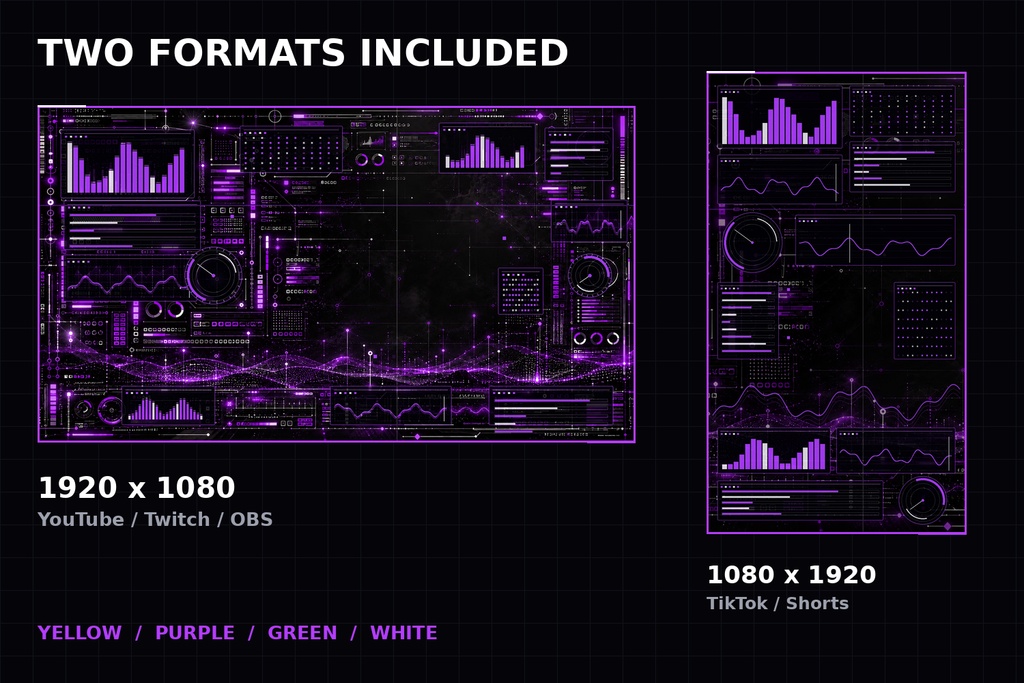 CYBER HUD|動くサイバーパンク配信背景 横・縦・4色セット