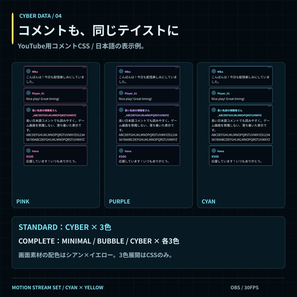 【動く配信画面】サイバーHUD配信素材セット|OBS・コメントCSS付き|CYBER DATA
