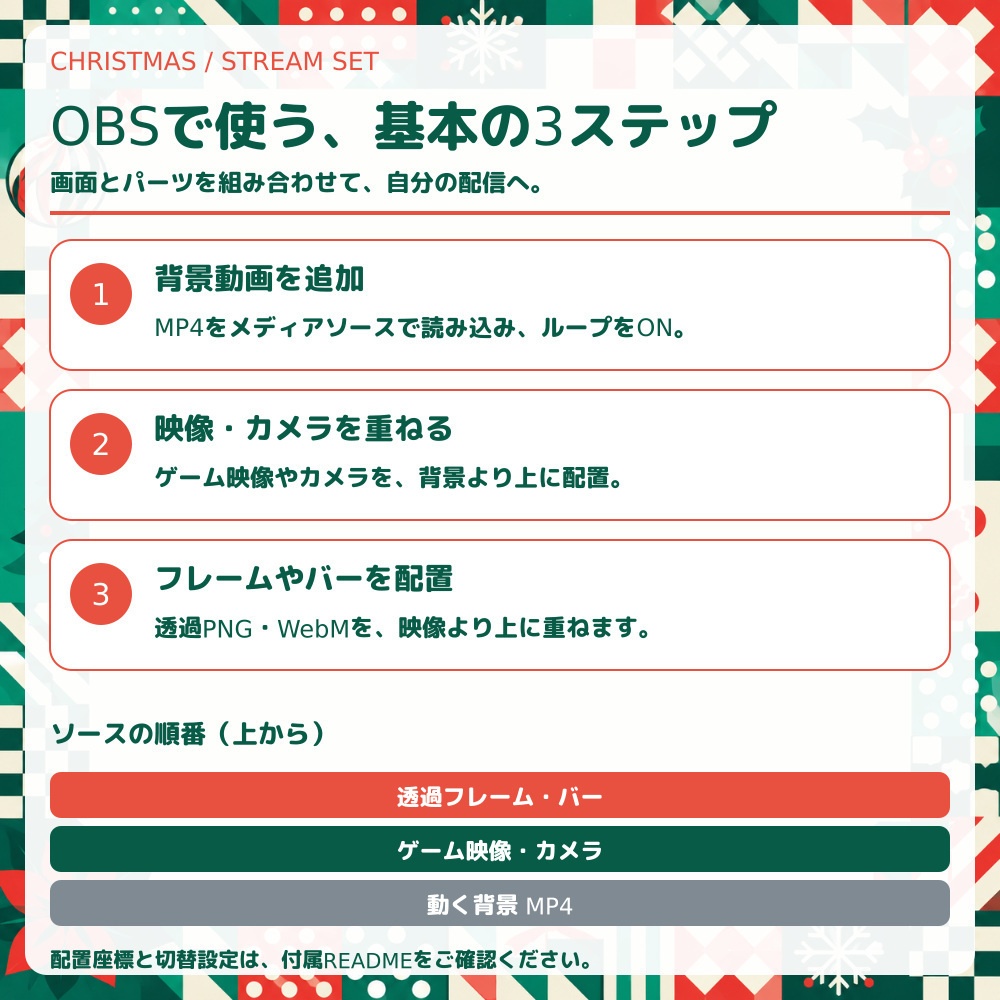 【動く配信素材】クリスマス・パッチワーク配信セット|OBS