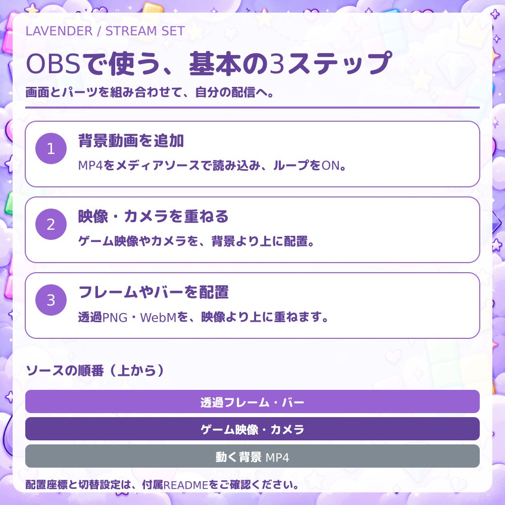 LAVENDER GAME|ゆめかわゲーム風・動く配信素材セット