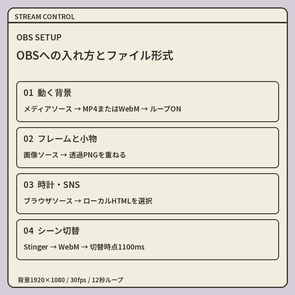 【動く配信素材】STREAM CONTROL|レトロUI・ラベンダーの配信画面セット|OBS