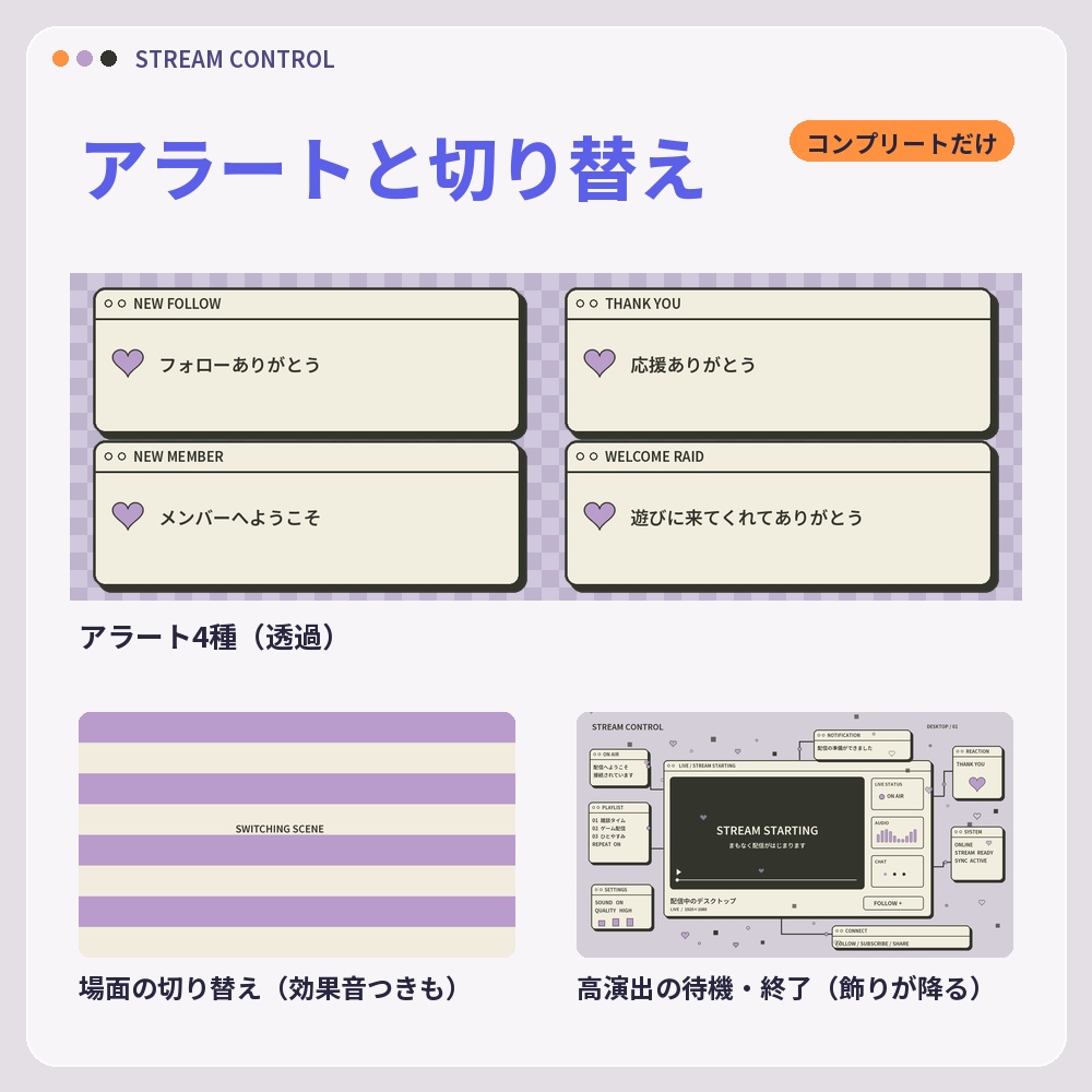 【動く配信画面】レトロUI STREAM CONTROL 待機・雑談・ゲーム・離席・終了|横・縦えらべる5セット|コンプリートは3色