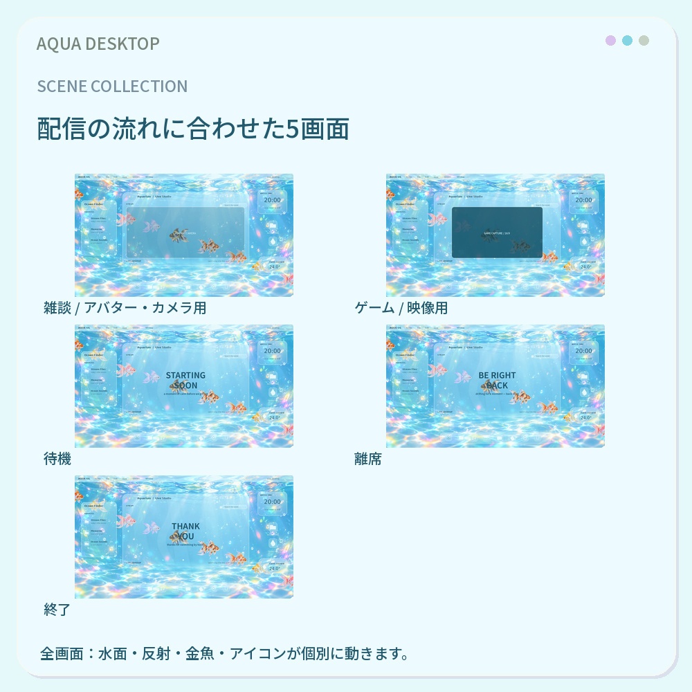 【動く配信画面】AQUA DESKTOP|金魚と水中デスクトップ・OBS配信セット
