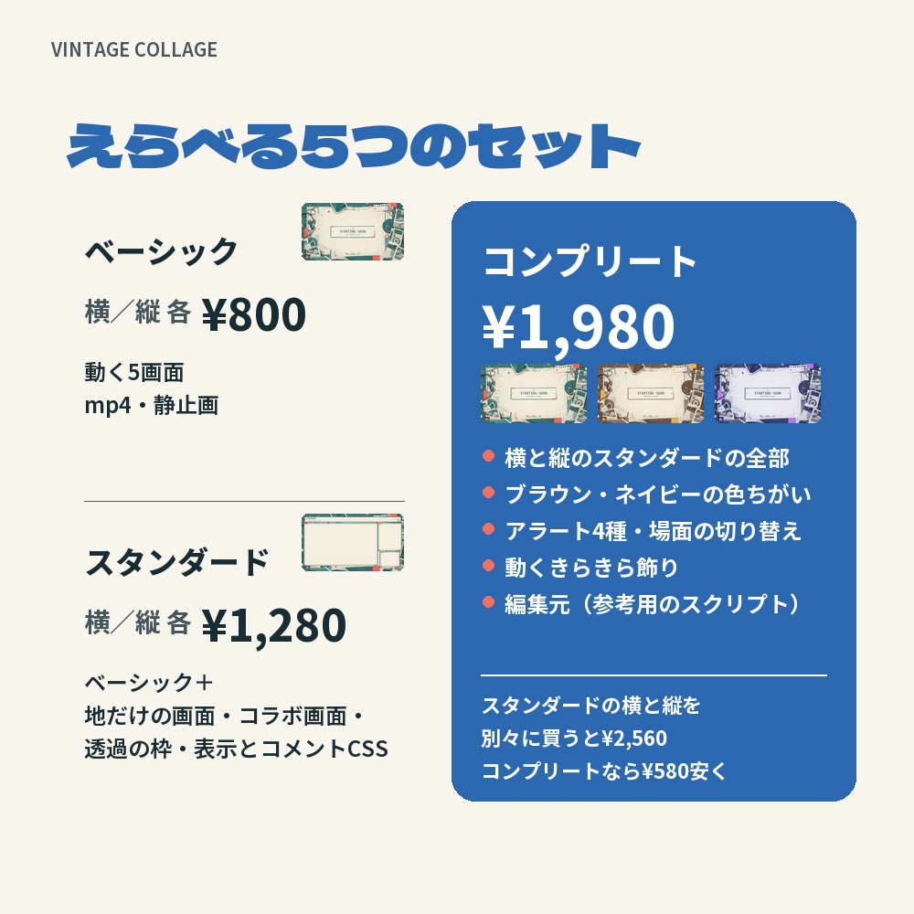 【動く配信画面】ヘッドホンと写真のコラージュ VINTAGE COLLAGE 待機・雑談・ゲーム・離席・終了|横・縦えらべる5セット