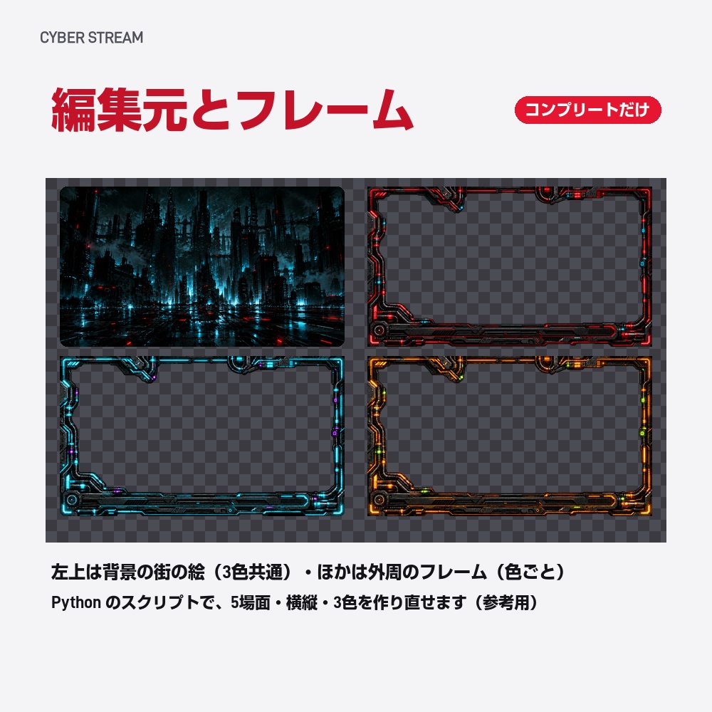 【動く配信画面】赤く光るメカ枠とHUD CYBER STREAM 待機・雑談・ゲーム・離席・終了|横・縦えらべる5セット