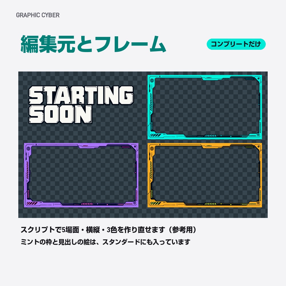 【動く配信画面】光る線の枠とHUD GRAPHIC CYBER 待機・雑談・ゲーム・離席・終了|横・縦えらべる5セット