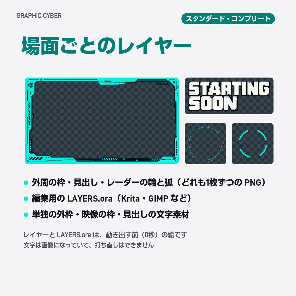 【動く配信画面】光る線の枠とHUD GRAPHIC CYBER 待機・雑談・ゲーム・離席・終了|横・縦えらべる5セット