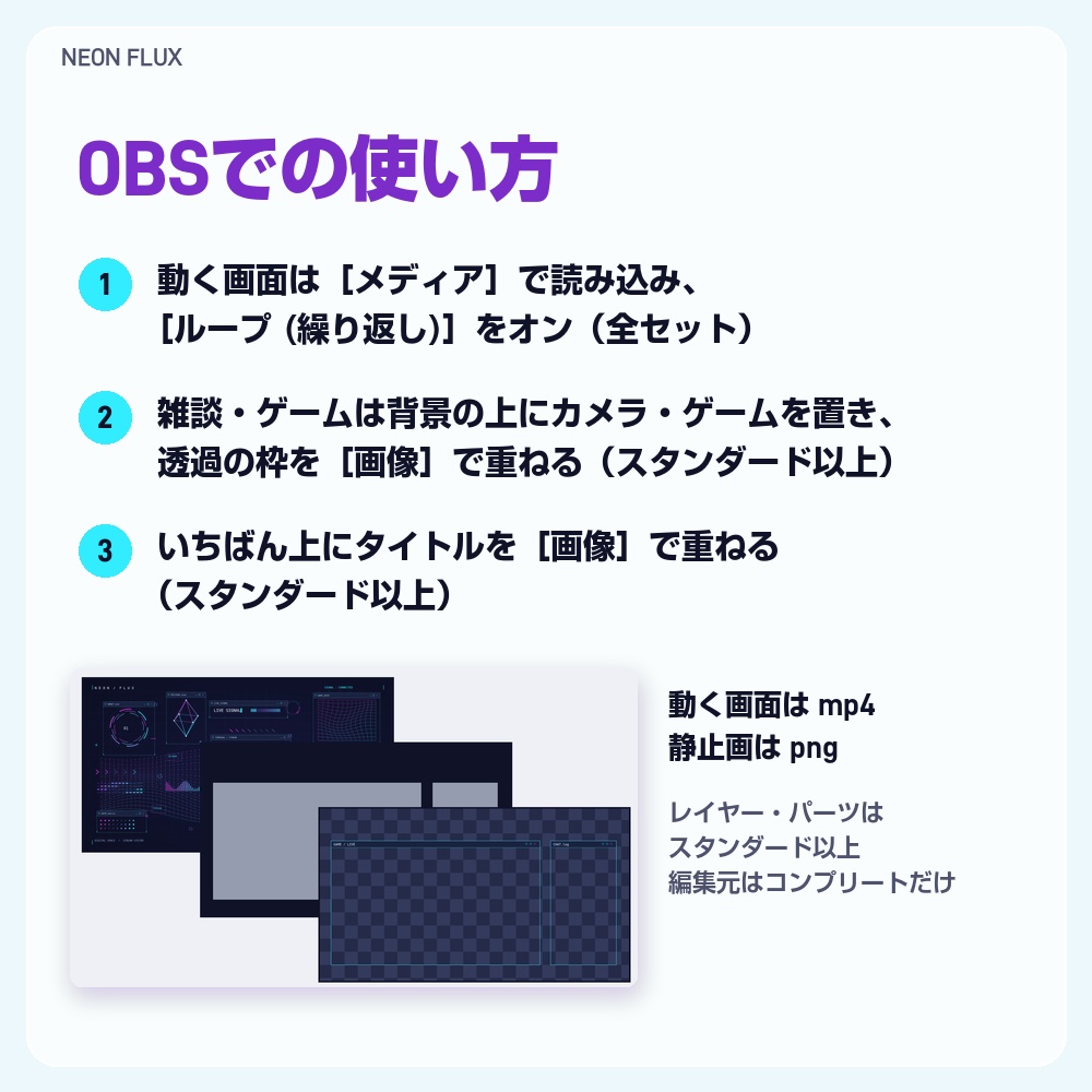 【動く配信画面】ネオンの線のPC画面 NEON FLUX 待機・雑談・ゲーム・離席・終了|横・縦えらべる5セット