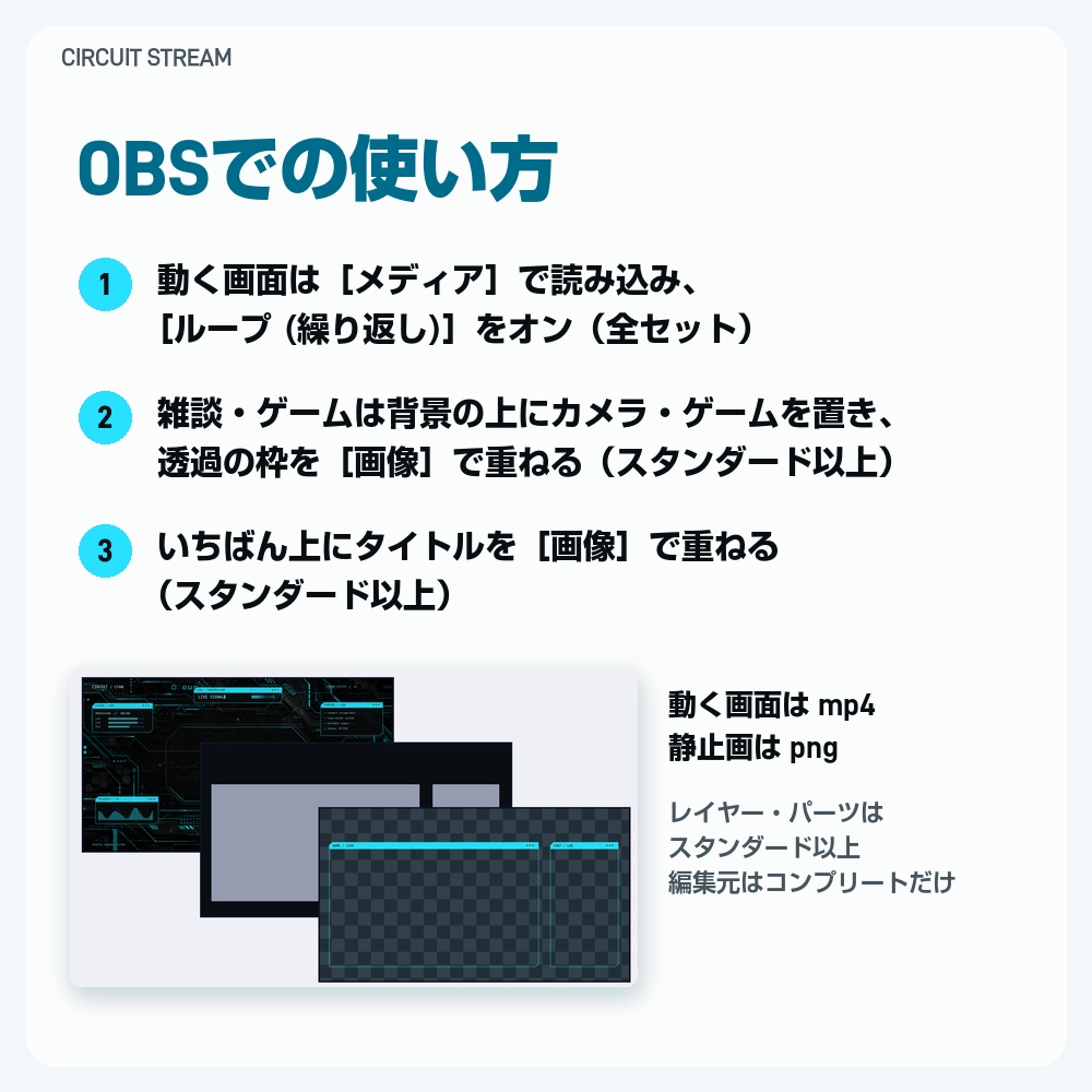 【動く配信画面】水色に光る回路とPC画面 CIRCUIT STREAM 待機・雑談・ゲーム・離席・終了|横・縦えらべる5セット