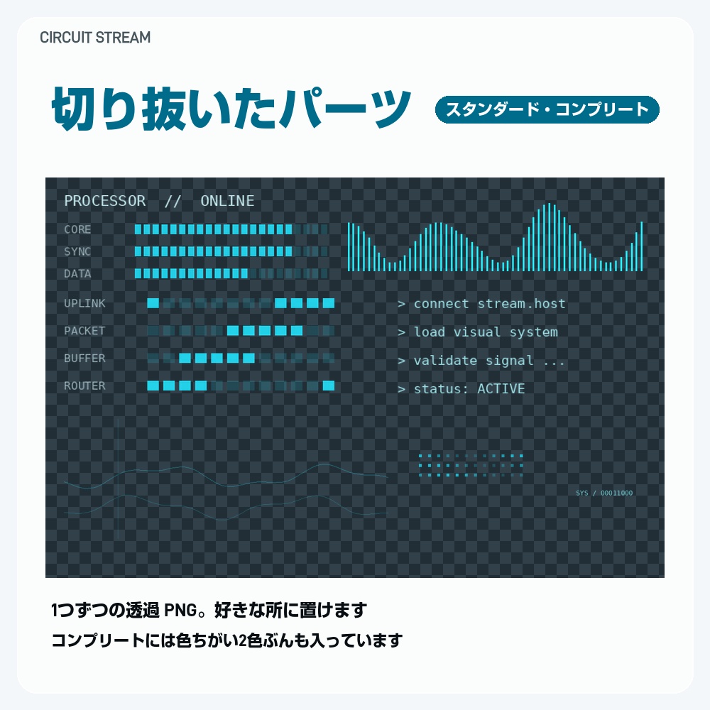 【動く配信画面】水色に光る回路とPC画面 CIRCUIT STREAM 待機・雑談・ゲーム・離席・終了|横・縦えらべる5セット