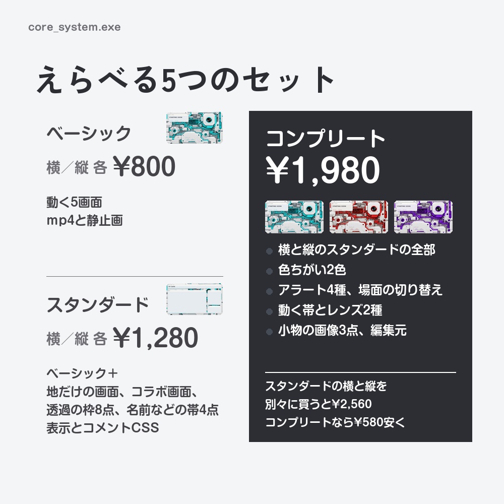 【動く配信画面】白い機械と光る配管のメカ CORE SYSTEM 待機・雑談・ゲーム・離席・終了|横・縦えらべる5セット