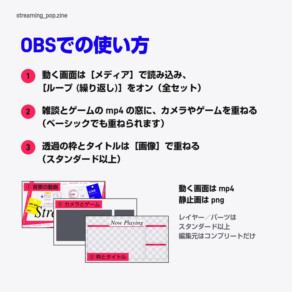 【動く配信画面】流れるテープと揺れる札のポップな画面 STREAMING POP 待機・雑談・ゲーム・離席・終了|横・縦えらべる5セット