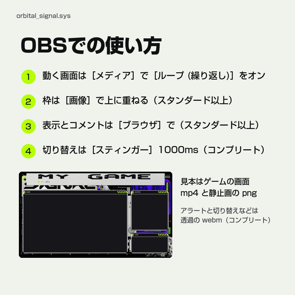 【動く配信画面】黒と銀のコラージュと月の照準 ORBITAL SIGNAL 待機・雑談・ゲーム・離席・終了|横・縦えらべる5セット