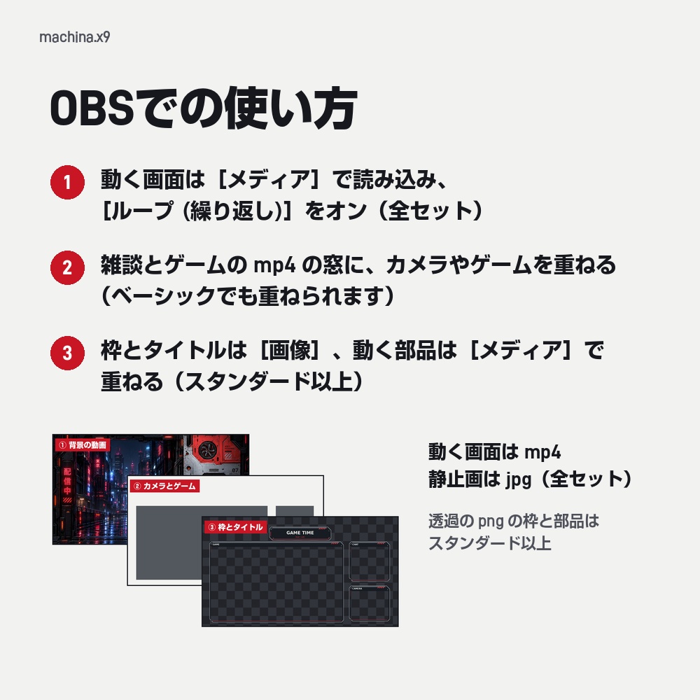 【動く配信画面】雨のネオン街と赤い機械のパネル MACHINA 待機・雑談・ゲーム・離席・終了|横・縦えらべる5セット