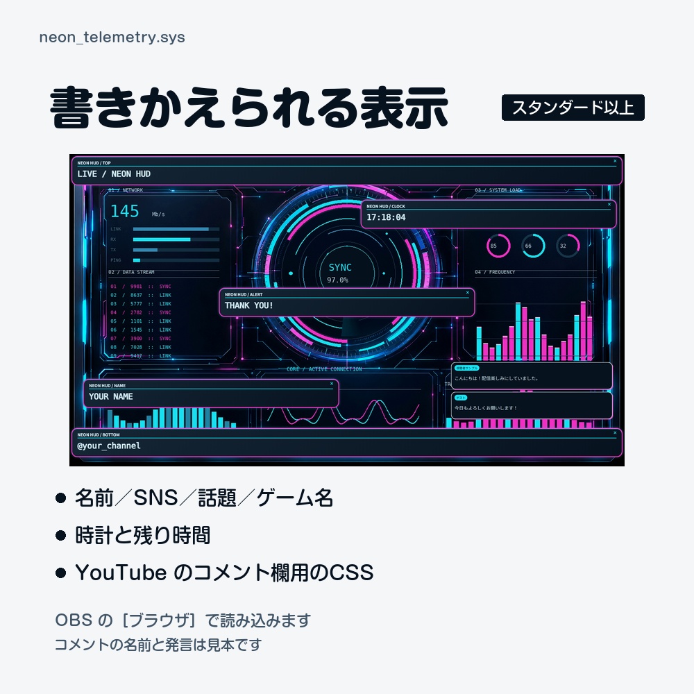 【動く配信画面】シアンとピンクに光る計器盤 NEON 待機・雑談・ゲーム・離席・終了|横・縦えらべる5セット